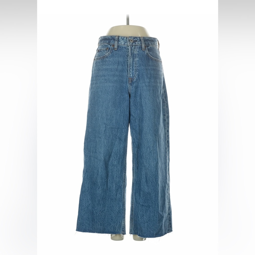 Abercrombie & Fitch Blue The Cropped Wide Leg High Rise Jeans